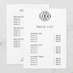 Modern Simple Professional Logo Menu Price List
