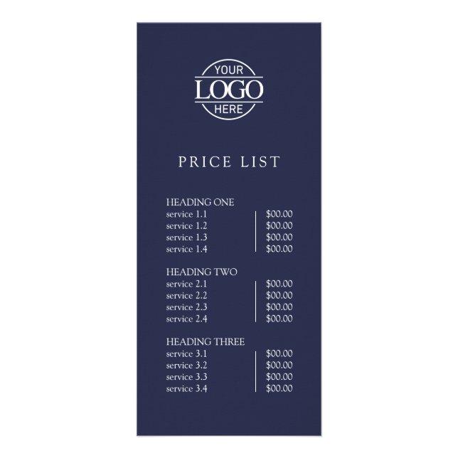 Modern Simple Professional Logo Menu Price List (Front)