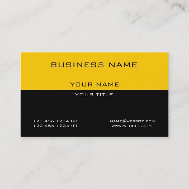 Modern Simple Professional Yellow Black Business Card (Front)