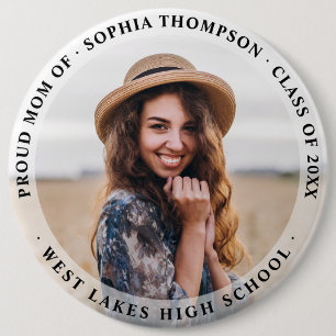 Modern Simple Proud Mom Graduate Photo Dark 6 Inch Round Button