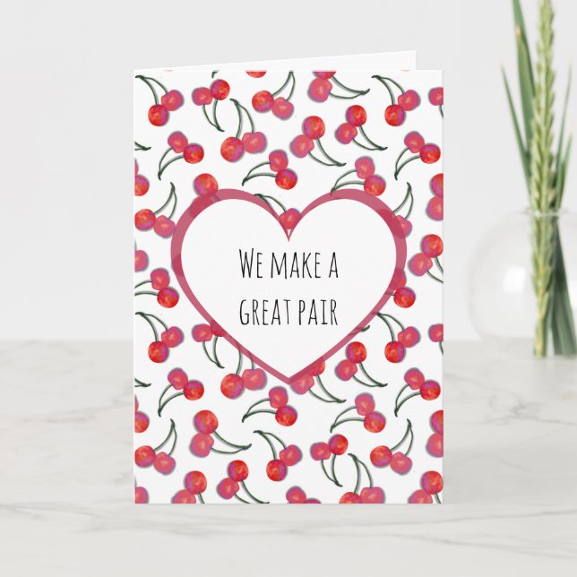 Modern & Simple Punny Cherry Pattern Anniversary Card (Front)