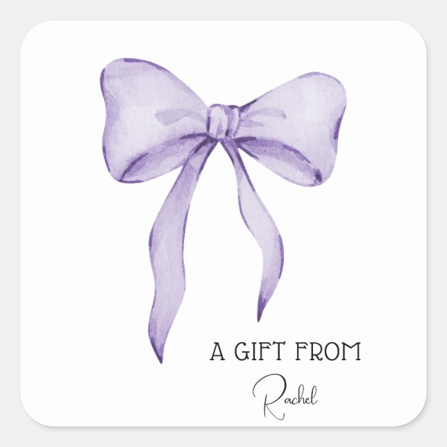 Modern Simple Purple Bow Personalized Gift From Square Sticker (Front)
