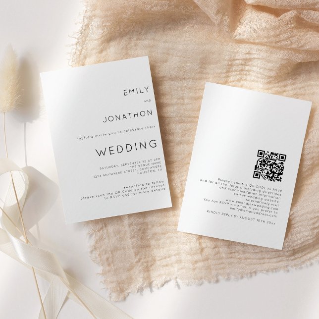 Modern Simple QR Code Black White Wedding Invite (Creator Uploaded)