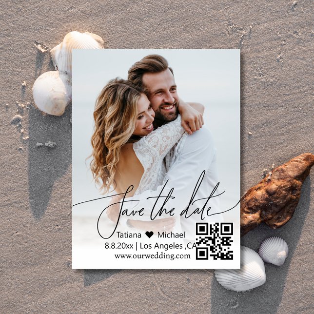 modern simple qr code couple photo save the date  announcement postcard (Creator Uploaded)