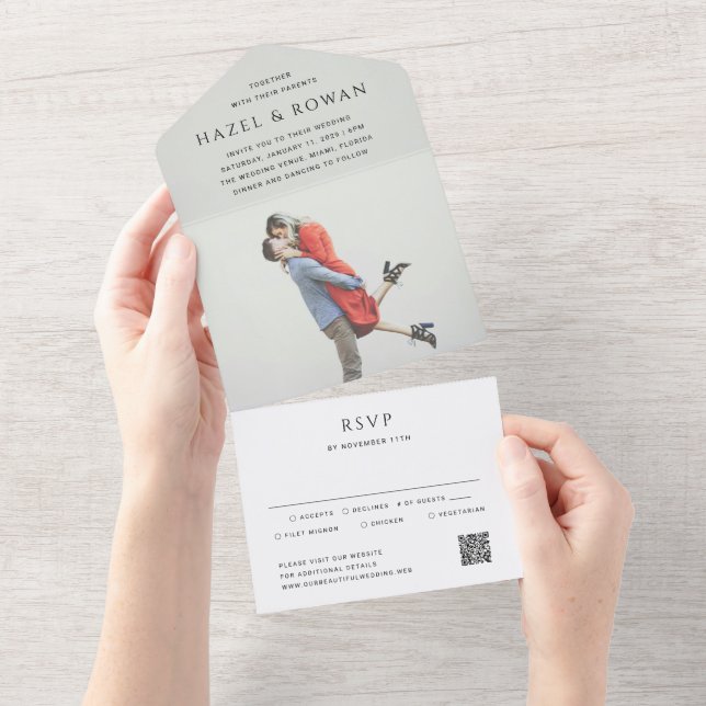 Modern Simple QR Code Photo Wedding All In One Invitation (Tearaway)