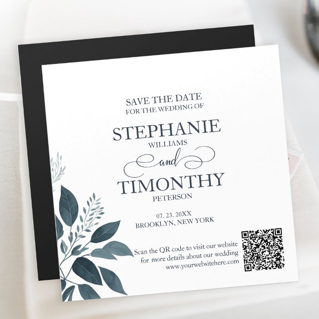 Modern Simple QR Code Save The Date Blue Wedding Magnetic Invitation (Make your wedding planning stress-free with this Save the Date magnet invitations featuring QR code.)