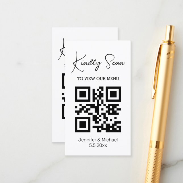 modern simple qr code wedding menu enclosure  card (Front/Back In Situ)