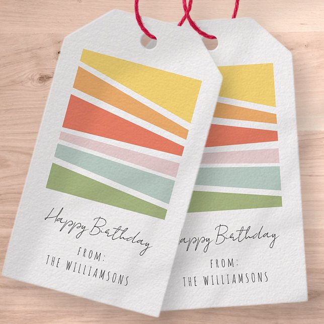 Modern Simple Rainbow Cake Happy Birthday Greeting Gift Tags (Creator Uploaded)