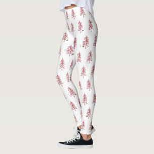 Modern Simple Red Christmas Tree Pattern Leggings