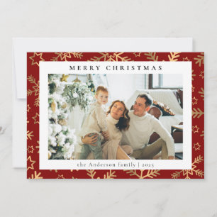 Modern Simple Red Gold   Family Photo Christmas Holiday Card