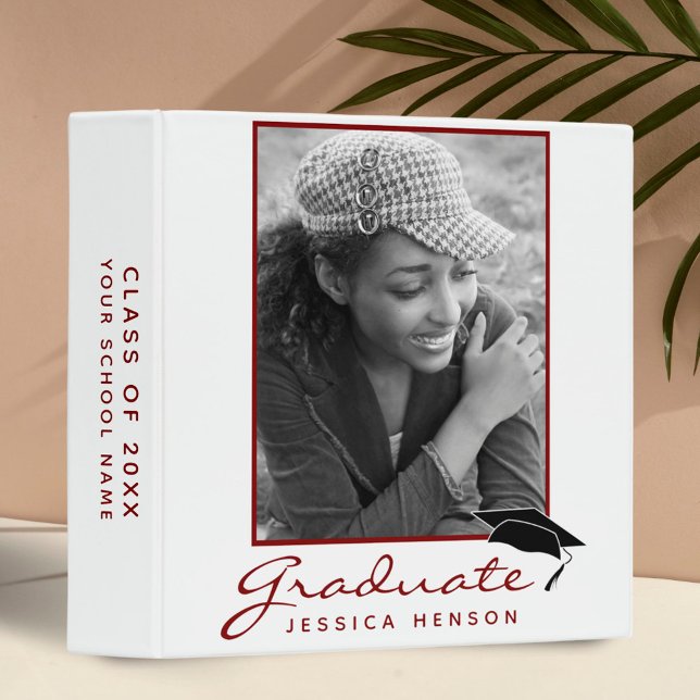 Modern Simple Red Graduation Keepsake Photo Album Binder (Creator Uploaded)
