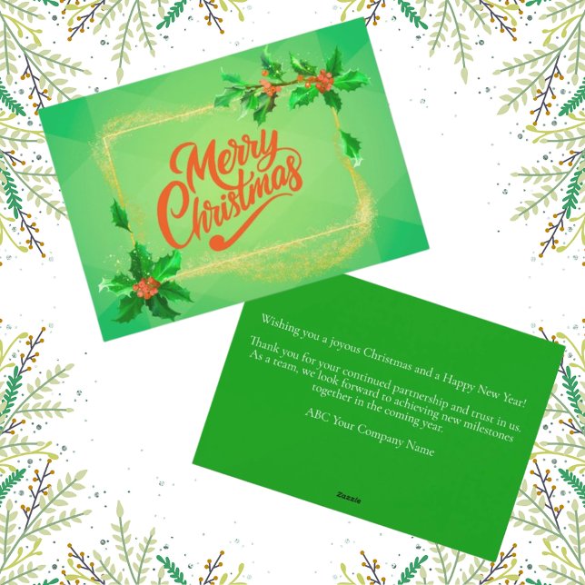 Modern Simple Red Green Merry Christmas to Clients Holiday Card (Simple modern corporate Christmas card for business clients. Easy to personalize message on the back)