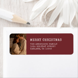 Modern Simple Red Merry Christmas Couple Photo
