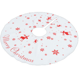 Modern Simple Red Moose Snowflakes Brushed Polyester Tree Skirt