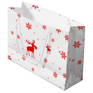 Modern Simple Red Moose Snowflakes Large Gift Bag
