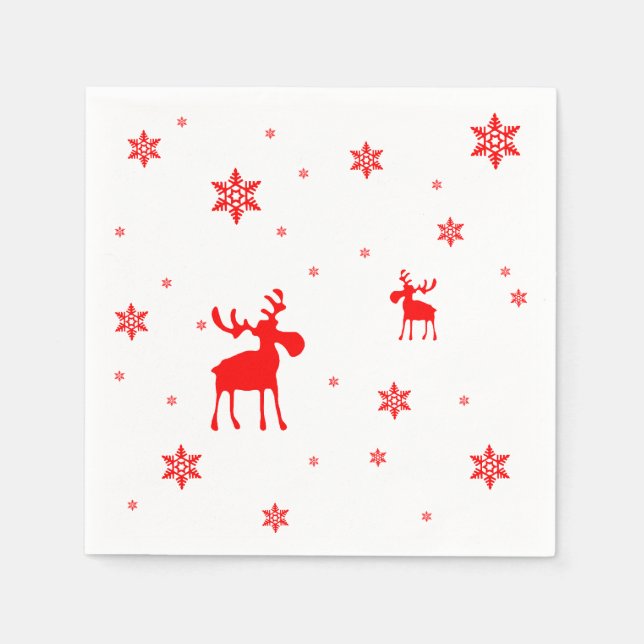 Modern Simple Red Moose Snowflakes Napkin (Front)