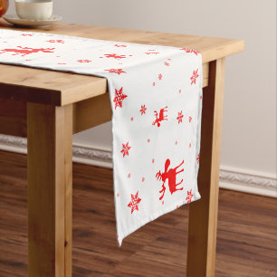 Modern Simple Red Moose Snowflakes Short Table Runner