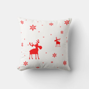 Modern Simple Red Moose Snowflakes Throw Pillow