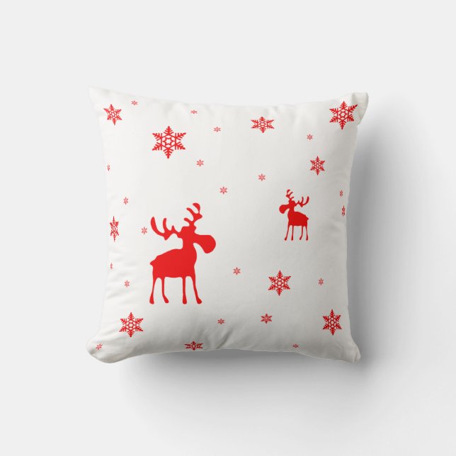 Modern Simple Red Moose Snowflakes Throw Pillow (Front)