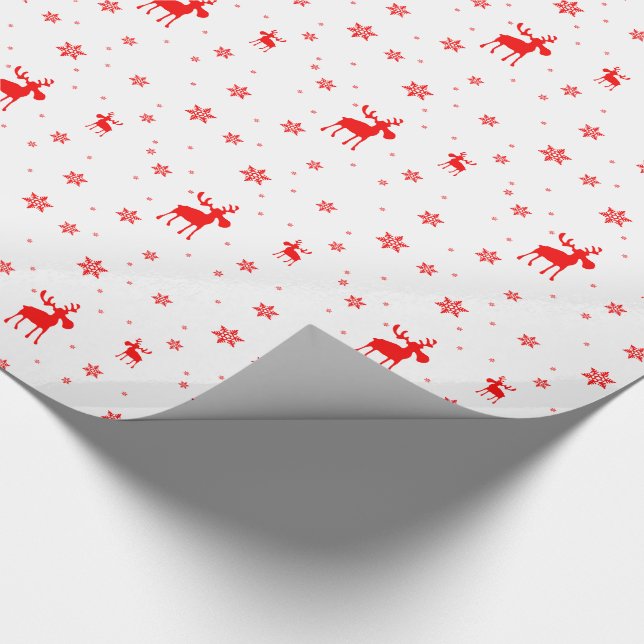 Modern Simple Red Moose Snowflakes Wrapping Paper (Corner)