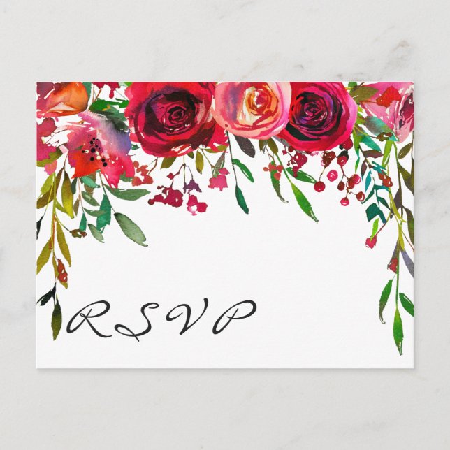 Modern Simple Red Rose RSVP Card (Front)