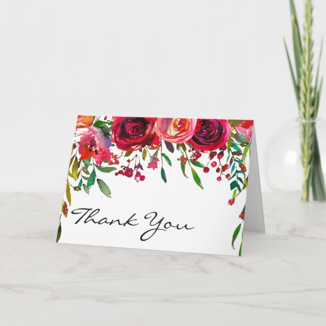 Modern Simple Red Rose Thank You Note (Front)