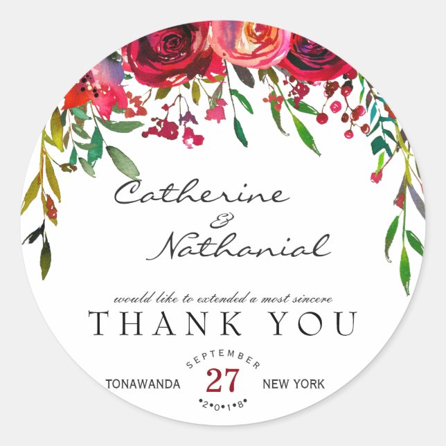 Modern Simple Red Rose Thank You Sticker (Front)