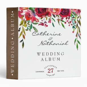 Modern Simple Red Rose Wedding Binder