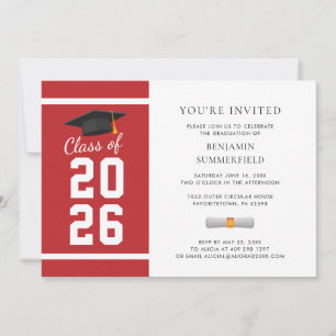 Modern Simple Red White Graduation 2025 Invitation