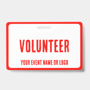 modern simple red white volunteer event badge