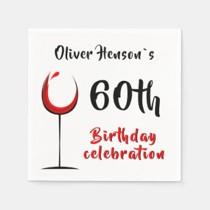 Modern Simple Red Wine Glass 60th Birthday Party Napkin