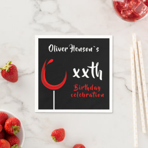 Modern Simple Red Wine Glass Birthday Party Napkin