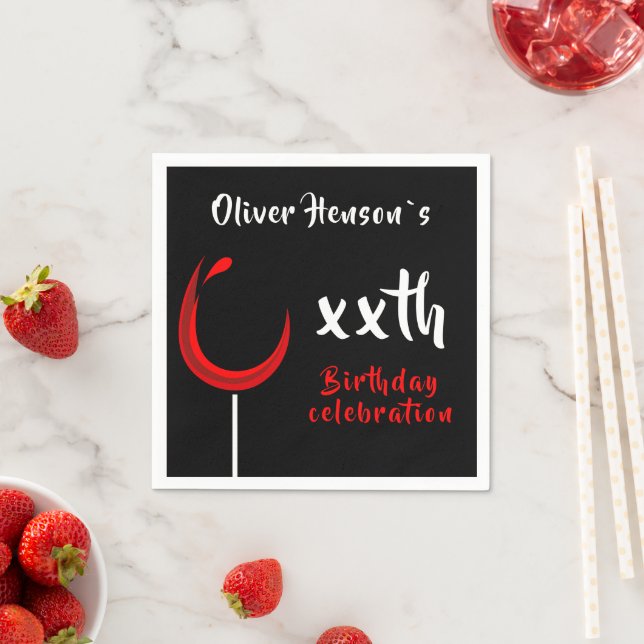 Modern Simple Red Wine Glass Birthday Party Napkin (Insitu)