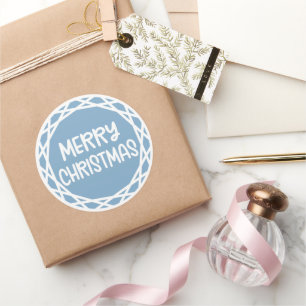 Modern Simple Retro Blue & White Merry Christmas Classic Round Sticker