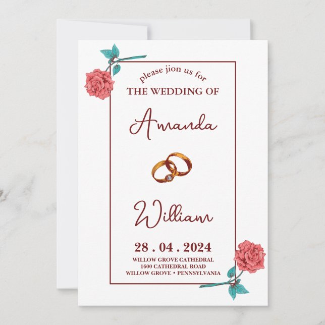 modern simple romantic Elegant rings  Wedding Invitation (Front)