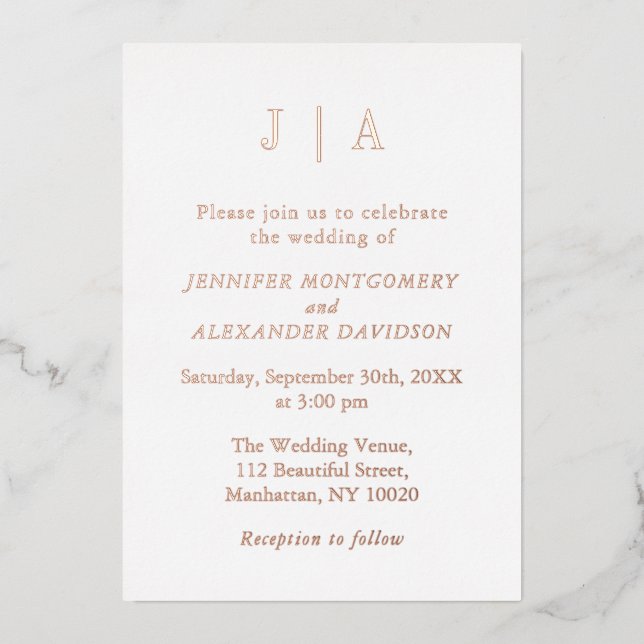 Modern Simple Rose Gold And White Monogram Wedding (Front)