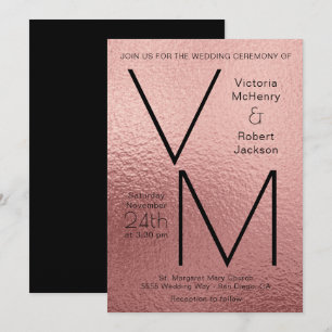 Modern Simple Rose Gold Faux Foil Initials Wedding Invitation