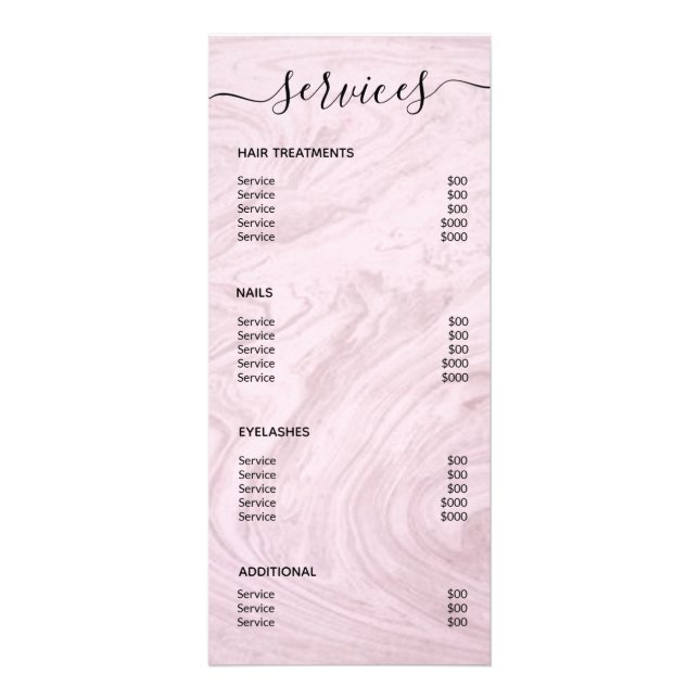 Modern Simple Rose Marble Salon Service Menu (Back)