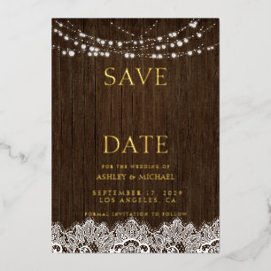 Modern Simple Rustic Twinkle Lights Wedding Save T