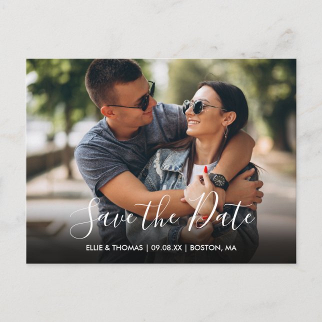Modern Simple Save the Date Script Photo Postcard (Front)