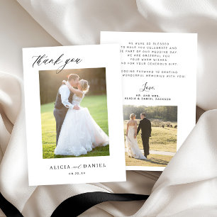  Modern simple script 2 photos wedding  Thank You Card