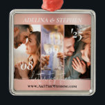 Modern Simple Script 3 Photo Website Instagram Metal Ornament<br><div class="desc">Modern, simple and elegant Christmas ornament with three photos, with a gallery style layout, and a pretty script calligraphy - "better together" (that you can personalize your own quote, and wedding colours), on a rose gold background. Your family and friends will love it. ★ Easily PERSONALIZE the design with your...</div>