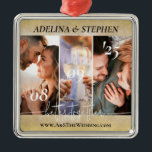 Modern Simple Script 3 Photo Website Instagram Metal Ornament<br><div class="desc">Modern, simple and elegant Christmas ornament with three photos, with a gallery style layout, and a pretty script calligraphy - "better together" (that you can personalize your own quote, and wedding colours), on a rose gold background. Your family and friends will love it. ★ Easily PERSONALIZE the design with your...</div>