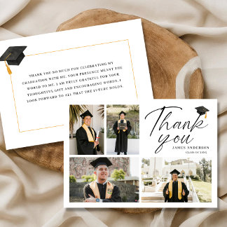 Modern Simple Script 4 Photo collage Graduation Thank You Card