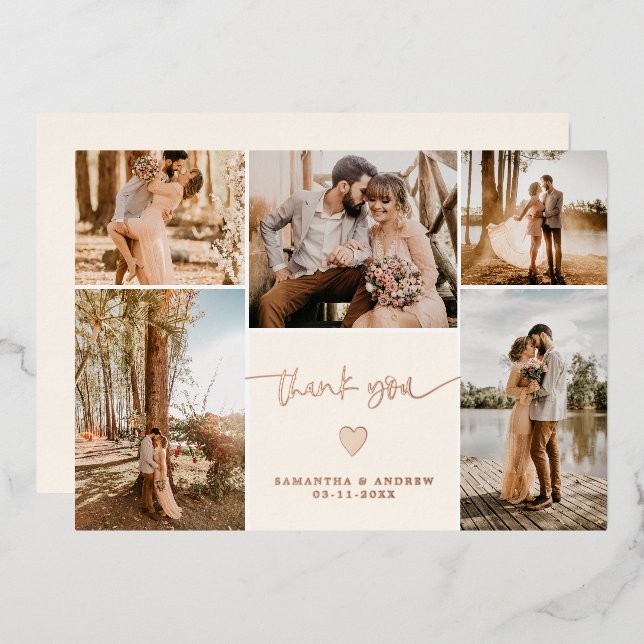 Modern simple script 5 photos thank you wedding (Front/Back)