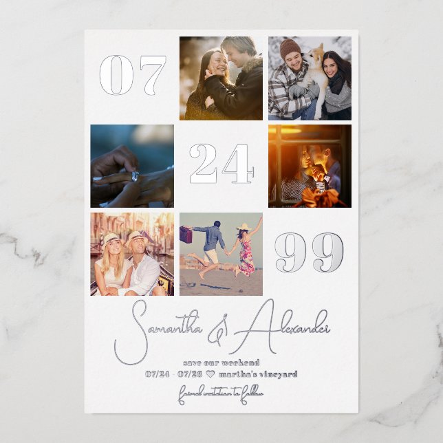 Modern Simple Script 6 Photo QR CODE Save The Date (Front)