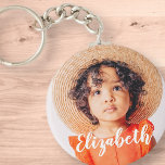 Modern Simple Script Add Your Name and Photo Keychain<br><div class="desc">Design is modern and simple. Add a custom photo and  add his/her name. The colour of the typography works best on a photo which has colour at the typography part so that it will pop out.</div>