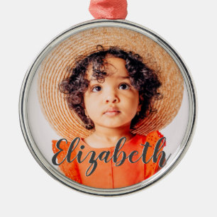 Modern Simple Script Add Your Name and Photo Metal Ornament