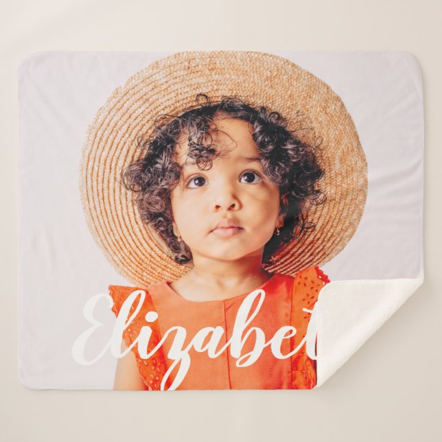 Modern Simple Script Add Your Name and Photo Sherpa Blanket (Front (Horizontal))