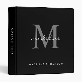 Modern Simple Script Black Gray Monogram Binder